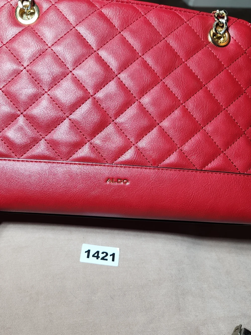ALDO Quilted Red Chain-Handle Shoulder Bag Faux Leather - Picture 7 of 11